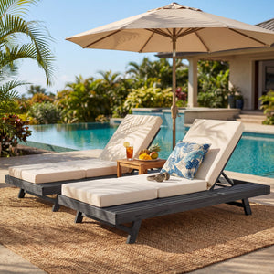 English Elm Lounge Chaise Outdoor Acacia Wood Slatted Frame with Water Resistant Cushion Resort Style N770P442B17C
