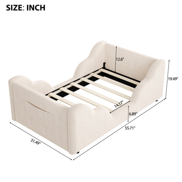 English Elm Toddler Floor Bed Velvet Upholstered Cloud Frame with Safety Rails and Storage Pocket N899P452412A