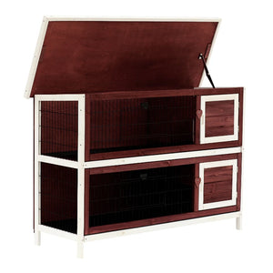 English Elm Spacious Two-story Fir Wood Rabbit Hutch with Shingle Roof for Outdoor Patio Use T3971P436488