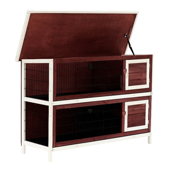 English Elm Spacious Two-story Fir Wood Rabbit Hutch with Shingle Roof for Outdoor Patio Use T3971P436488