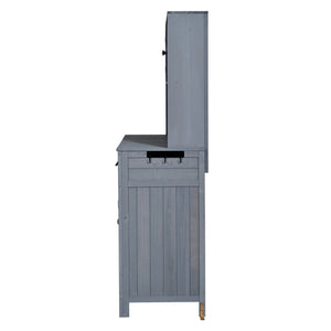 English Elm (with Hutch) Topamx Solid Fir Potting Bench Patio Workstation Spice Rack Drawer Gray N717P404330E