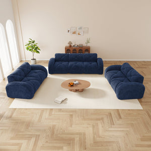 English Elm 3 Piece Velvet Cloud Sofa Set Tufted Plush Living Room Modular Seating Collection Blue W714S01645