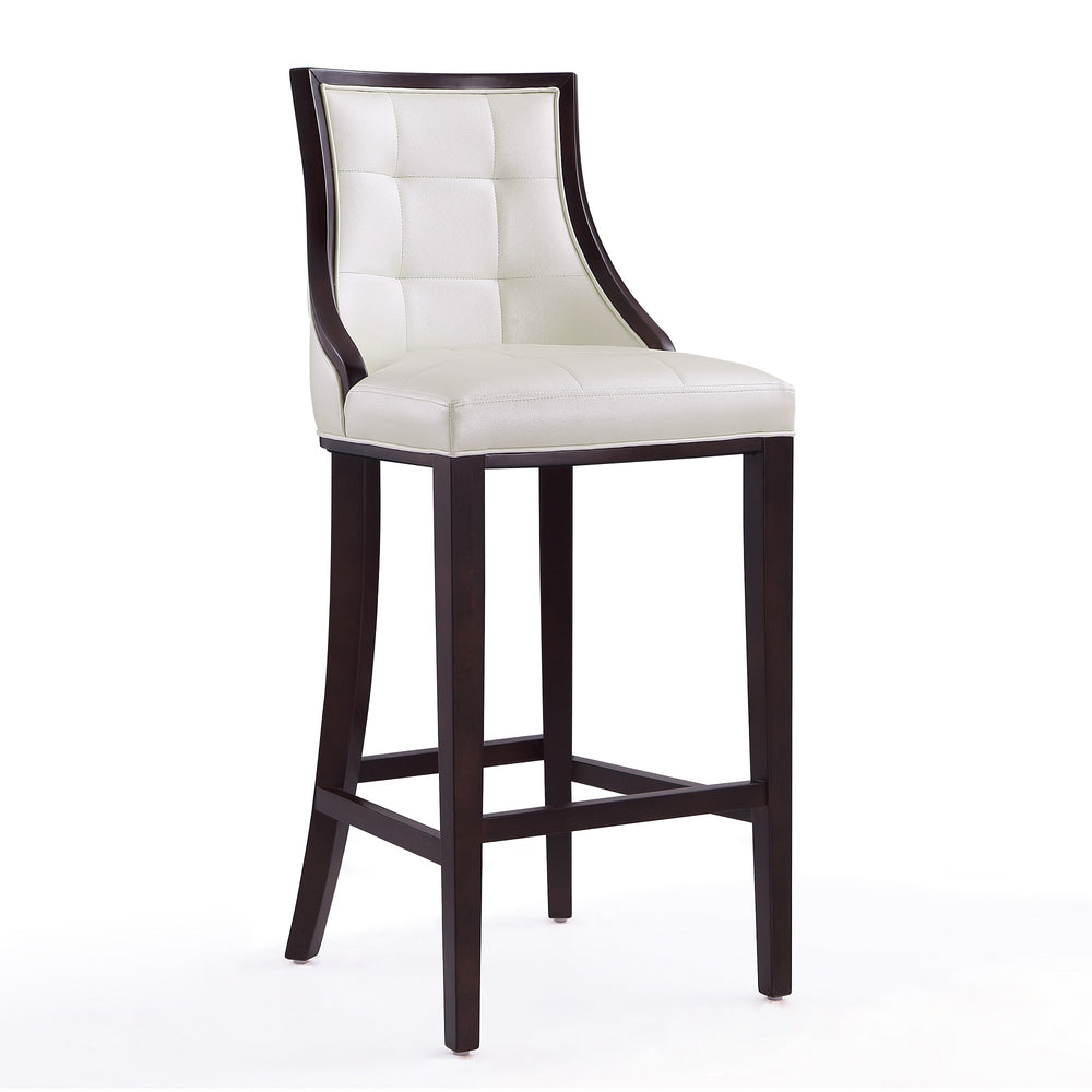 English Elm Fifth Avenue Wood Upholstered Barstool with Walnut Beech Frame, Faux Leather, Foam Padding, Footrest White B365P398065