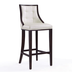 English Elm Fifth Avenue Wood Upholstered Barstool with Walnut Beech Frame, Faux Leather, Foam Padding, Footrest White B365P398065