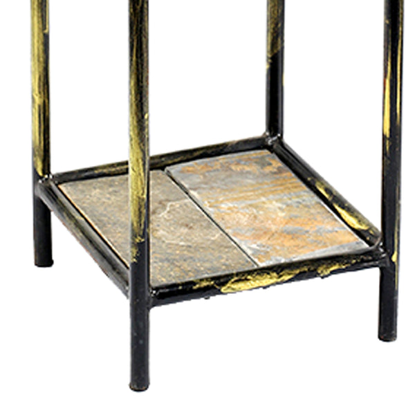 English Elm 2 Tier Stone Top Metal Plant Stand Industrial Glam Display for Indoor Spaces B056P416781