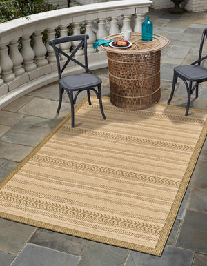 Unique Loom Outdoor Border Lines Machine Made Border Rug Beige, Beige/Brown 7' 1" x 10' 0"