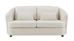 English Elm Mariko Beige Linen Loveseat with Pocket Coil Seat, KD Legs & 2 Toss Pillows for Cozy Style B2726P245021