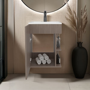 English Elm Colton Compact 45cm Free-Standing Bathroom Vanity in Light Gray Bardolino with Door Cabinet & Shelf B070S00399