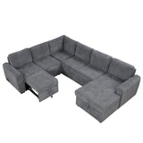 English Elm 107.5" U-Shaped Sofa Sectional Sofa Pull-Out Sofa Bed With A Storage Chaise Lounge, Charging Devices For Living Room, Gray