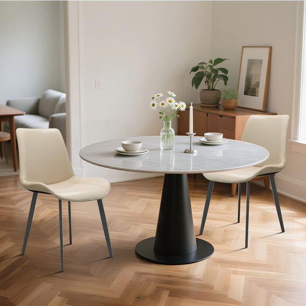 English Elm Beige Pu Leather Dining Chairs Set Of 2 - Modern, Durable, Ergonomic For Kitchen, Office & More! T3967P384117