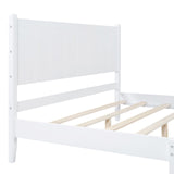 English Elm Queen Size Wood Platform Bed Frame, Retro Style Bed With Rectangular Headboard,No Need Box Spring,White