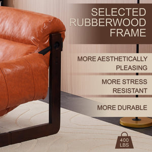 English Elm Medieval premium lounge chair with oil-waxed leather, removable cushion, mortise & tenon frame stability Retro Orange W2989P328541