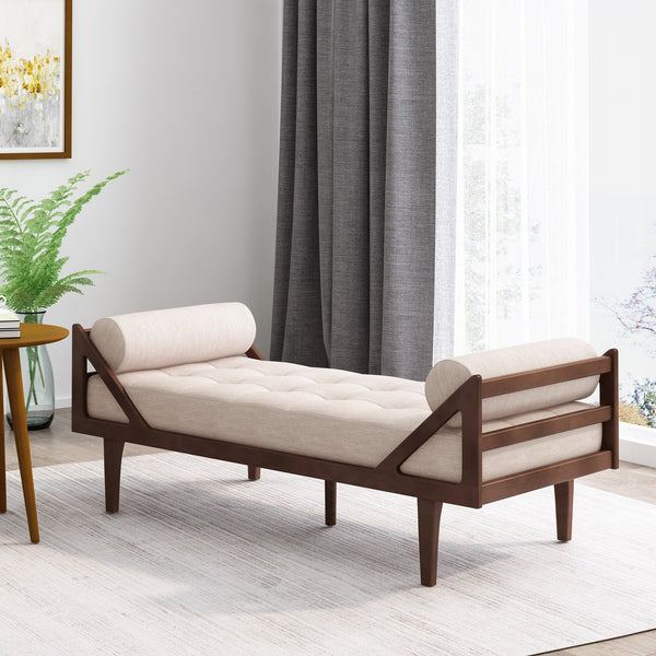 English Elm Chaise Lounge with Button Tufting Waffle Stitch Bentwood Frame for Living Room 70758.00