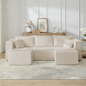 English Elm Compact Modular Sectional Corduroy Sofa High Density Foam Fill for Small Space Living Beige W487P411611