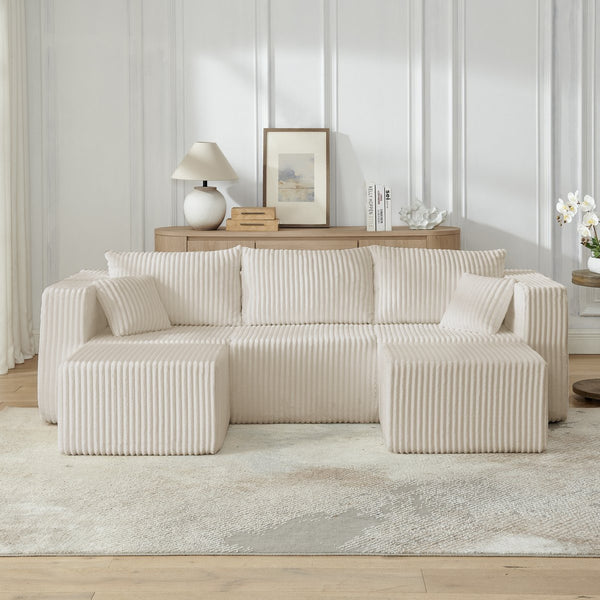 English Elm Compact Modular Sectional Corduroy Sofa High Density Foam Fill for Small Space Living Beige W487P411611