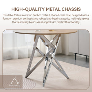 English Elm 37inch Round Dining Table Warm Wood Grain Top Silver Tripod Base Seats Four W3357P395501