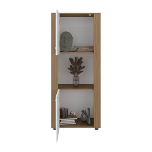 English Elm Natural Oak Two-tone Vertical Cabinet with Open Shelving for Modern Compact Spaces B062P476869