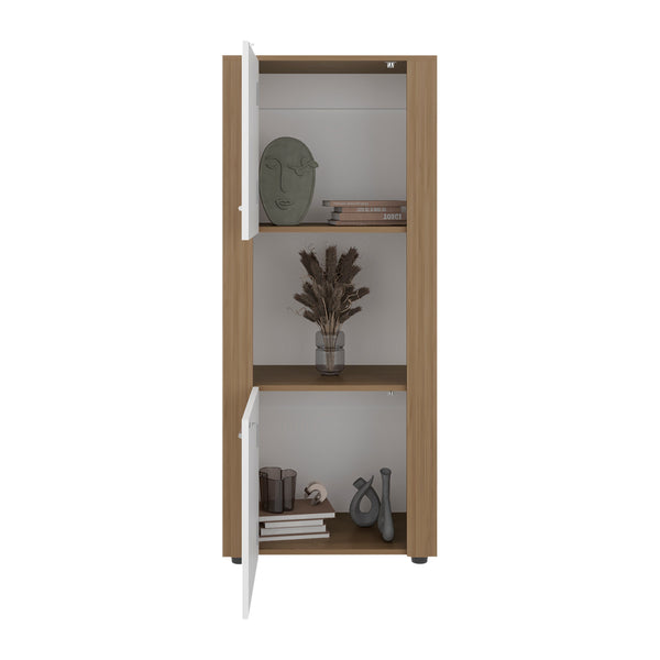 English Elm Natural Oak Two-tone Vertical Cabinet with Open Shelving for Modern Compact Spaces B062P476869