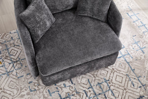 English Elm 360° 360 Swivel Oversized Chenille Armchair with Pocket Spring Seat and Three Throw Pillows Dark Gray W1361S00072