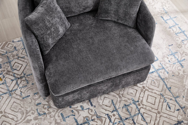English Elm 360° 360 Swivel Oversized Chenille Armchair with Pocket Spring Seat and Three Throw Pillows Dark Gray W1361S00072