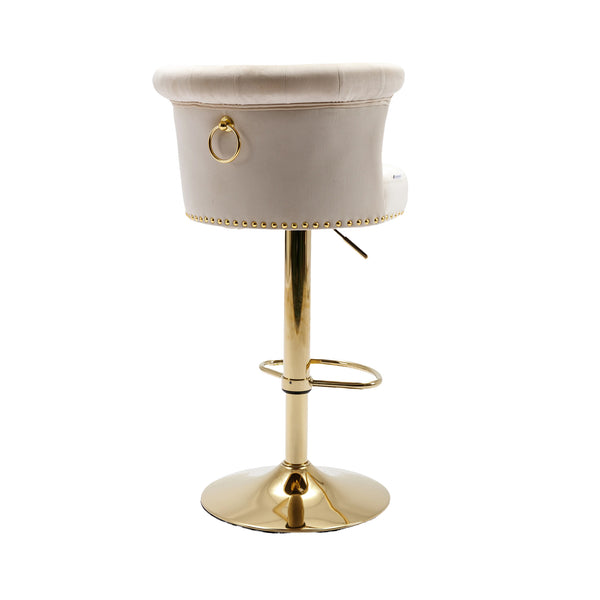 English Elm UNITED Velvet 360° Rotating Bar Chair with Diamond Stitching, Gold Frame, Plush Foam Seat, Adjustable Height Beige W1568P361715