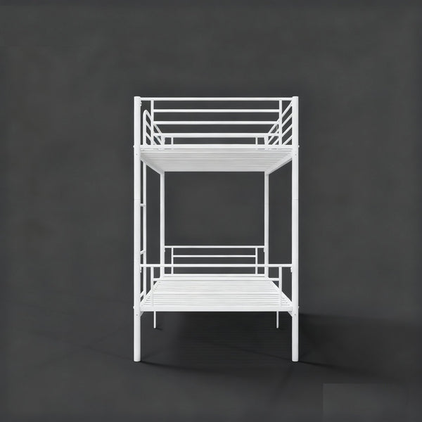 English Elm Bunk Bed Twin Over Iron Frame with Full Guardrail and Ladder White Finish W5635S00001