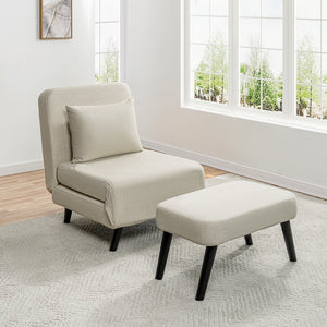 English Elm 3 Foldable Linen Chaise Lounge with Adjustable Backrest Footrest Detachable Pillow Convertible Sofa Bed for Small Spaces Beige 50.59 L x 27.76 W x 11.22 H W1716P280541