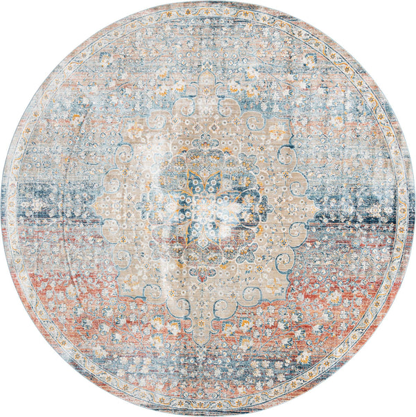 Unique Loom Newport Elms Machine Made Medallion Rug Multi, Blue/Gray/Ivory/Light Blue/Light Brown/Rust Red/Terracotta 10' 2" x 10' 2"