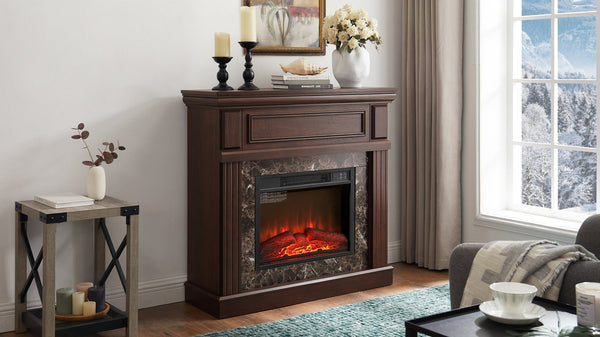 English Elm Electric Fireplace Mantel Surround with 23 Inch Insert Remote Raised Panel Wood Finish Cherry W2275S00044