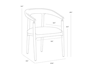 Sunpan VALMONT Dining Armchair - Mid-Century Modern Comfort in Milliken Cognac with Oak Frame & Brass Accents 112287