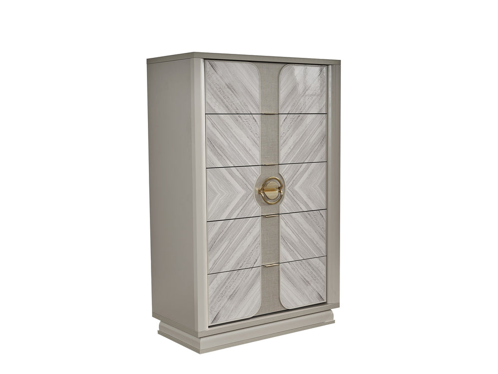 English Elm Eternity Traditional 5-Drawer Chest With Soft-Close Drawers, Gold Accents, And Eucalyptus Finish B009P291908