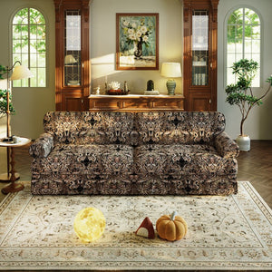 English Elm Luxuriously Deep Chenille Sofa with Pleated Skirt and Rolled Arms for Living Rooms Black Floral W1885S00296