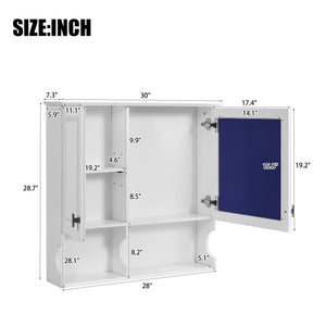 English Elm 30 30 Inch Mirror Medicine Cabinet with Half-Moon Design, Soft-Close Hinges, Open Shelf & Solid-Wood Frame White N710P322812K