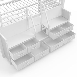 English Elm Twin Low Loft Bed with Shelves Fabric Drawers and Under Bed Study Nook Metal Frame Light White W5305S00042