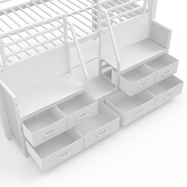 English Elm Twin Low Loft Bed with Shelves Fabric Drawers and Under Bed Study Nook Metal Frame Light White W5305S00042