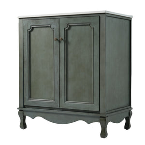 English Elm Christopher Knight Home® - 60" Retro Double Sink Bathroom Vanity Set with Soft-Close Doors, Adjustable Shelves, Rubberwood Legs Antique blue green,Teal N817P245317B