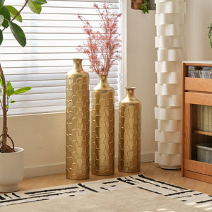 English Elm Floor Metal Vases Set Of 3 - Elegant Tall Decor With White And Gold Accents For Modern Interiors W2796P237520