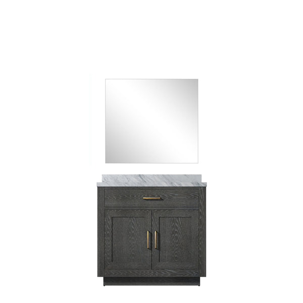 English Elm Black Oak Single Bath Vanity With Carrara Marble Top & 34" Frameless Mirror - Stylish Storage Solution B2731S02114