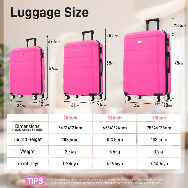 English Elm Hardshell 3 Piece Luggage Set Abs Spinner Suitcase with Tsa Lock Telescoping Handle Pink N732P308497H