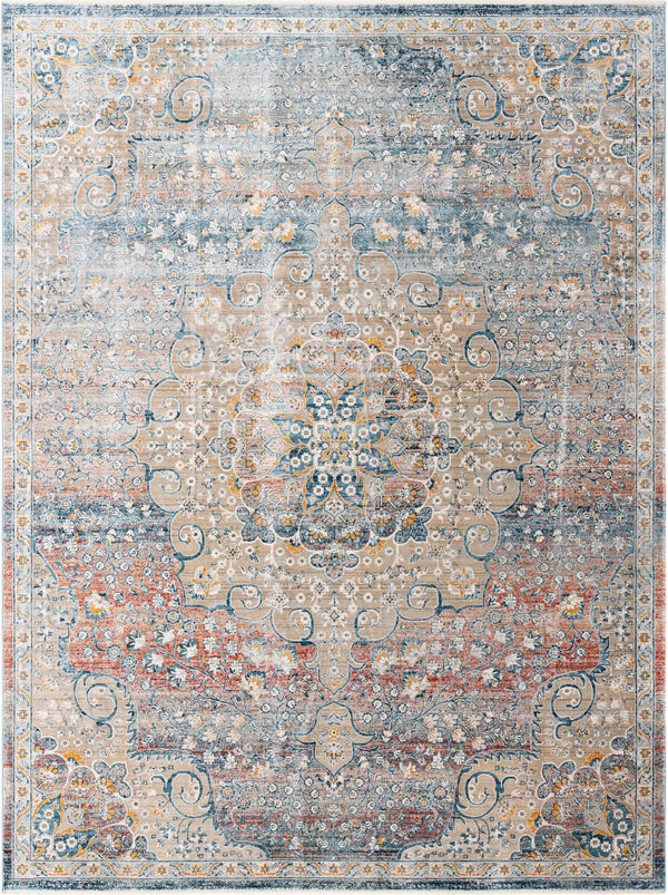 Unique Loom Newport Elms Machine Made Medallion Rug Multi, Blue/Gray/Ivory/Light Blue/Light Brown/Rust Red/Terracotta 9' 0" x 12' 2"