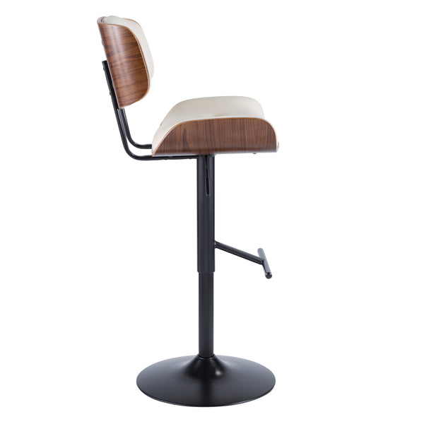 English Elm Mid-century Modern Swivel Barstools Tufted Faux Leather Bentwood Set of Two B202S00950