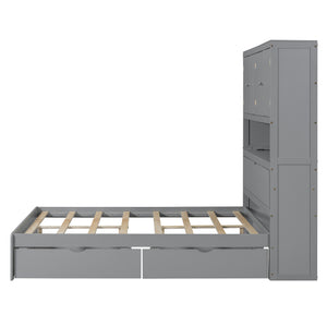 English Elm Full Size Wooden Platform Bed With Usb Charging, Flip-Up Storage Headboard & Under-Bed Drawers N820S00045E