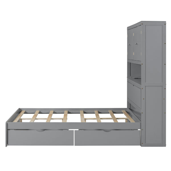 English Elm Full Size Wooden Platform Bed With Usb Charging, Flip-Up Storage Headboard & Under-Bed Drawers N820S00045E