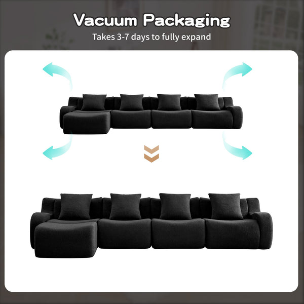 English Elm L-Shaped 4-Seat Modular Sofa In Plush Teddy Fabric - No Assembly, Ergonomic Design For Ultimate Comfort W714S01463