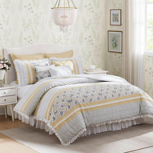 English Elm 9 Piece Cotton Percale Comforter Set - Chic Yellow Queen Ensemble With Vintage Paisley & Pillows B03597196