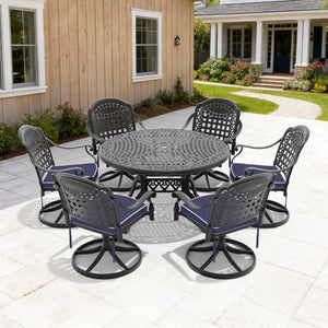 English Elm 7-piece Cast Aluminum Outdoor Dining Set with Swivel Chairs and Round Patio Table W1710S00350