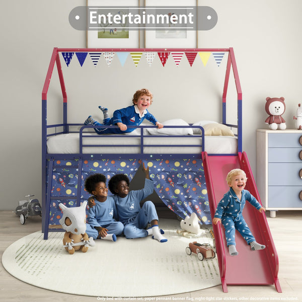 English Elm Jack Metal Junior Twin Loft Bed With Slide & Superhero Curtains - Safe, Fun & Space-Saving Design! B083P354666