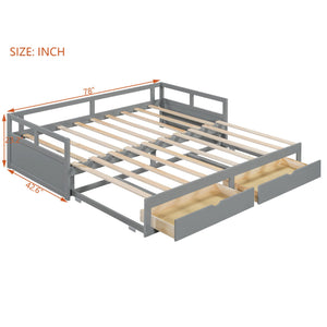 English Elm Wooden Twin to King Daybed with Trundle and Storage Drawers for Guest Rooms N708P336539E