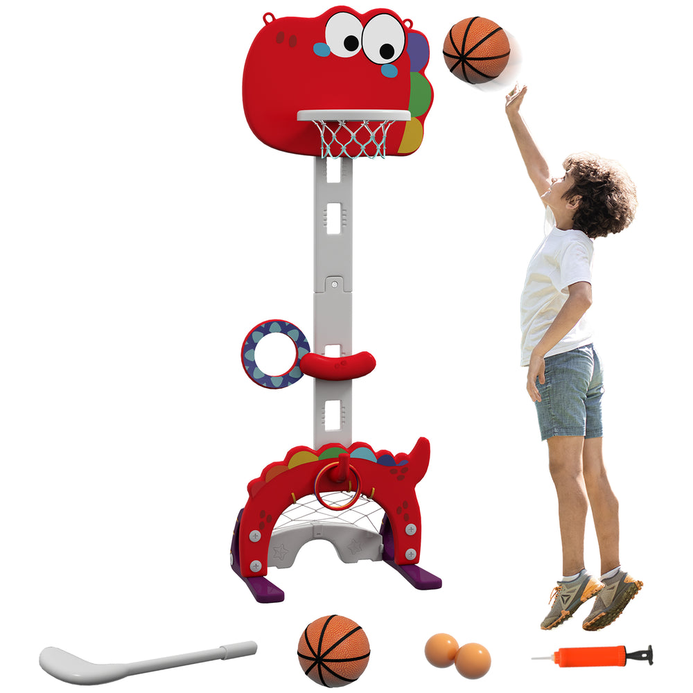 English Elm Qaba Dinosaur Toddler Sports Center 5 in 1 Adjustable Basketball Goal Indoor Play W2225P217347