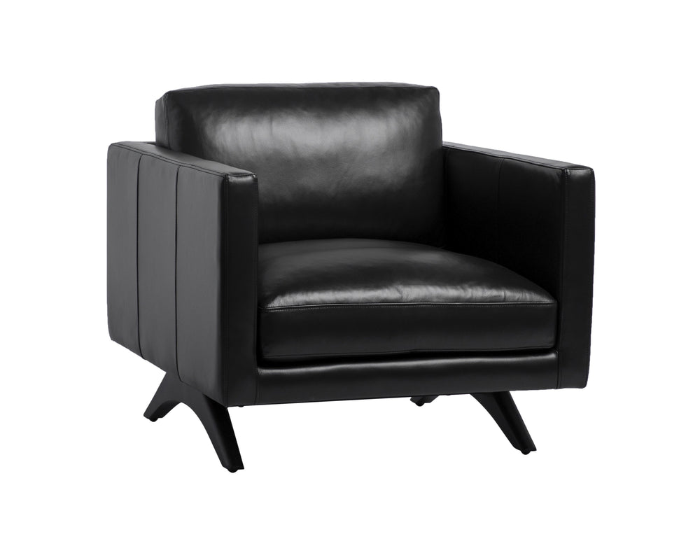 Sunpan Rogers Armchair - Retro-Inspired Comfort with Genuine Leather and Solid Oak Legs for Timeless Style Cortina Black Leather